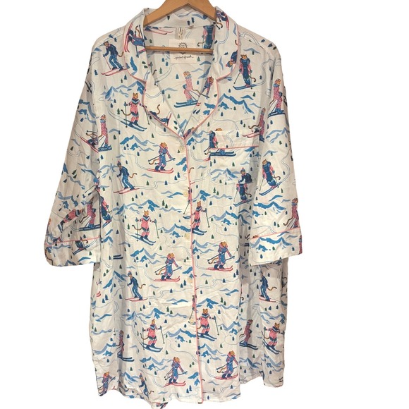 Print Fresh Skiing Leopard Print Pajama Top Shirt 2X Good Morning Good Night - Picture 1 of 7